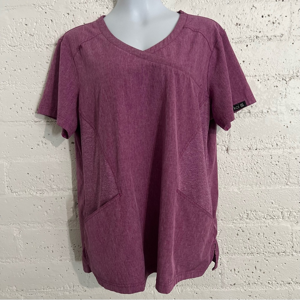 Koi Basics Womens Scrubs Top XL Pink Short Sleeve Pockets Stretch V Neck O8